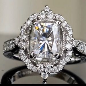 2 Carat Ultra Sparkling Elongated Cushion Art Deco Engagement Ring